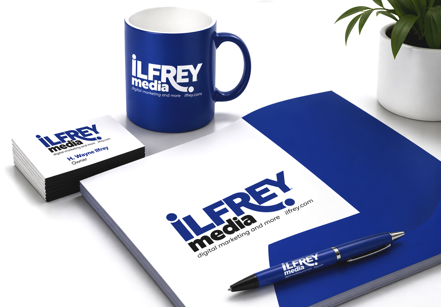 Professional brand identity mockup showcasing Ilfrey Media's branding services